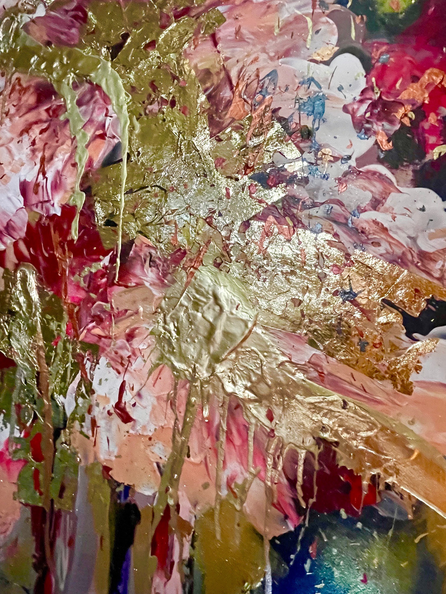 Close-up of Aether showing the mixed media texture and gold detailing