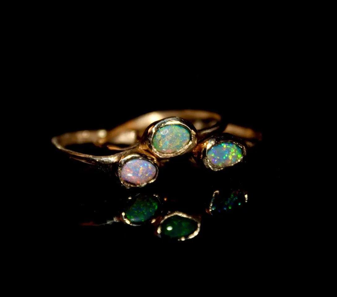 9K solid gold ancient opal stackable rings