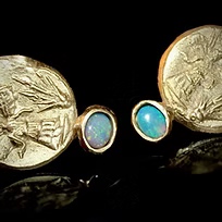 Coin and opal earrings