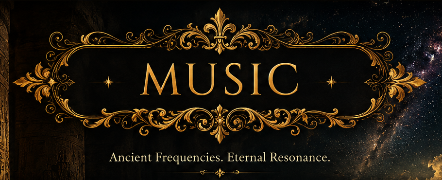 Ornate Music title with ancient Egyptian and cosmic artwork