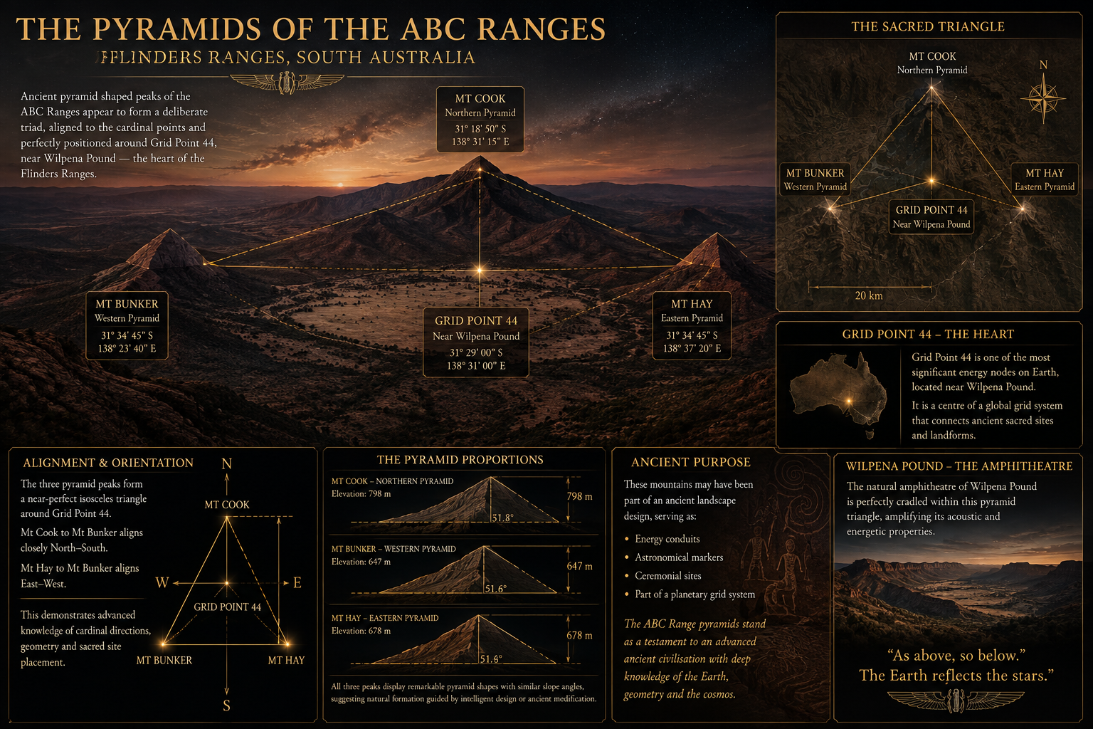 Artistic infographic of the ABC Ranges and Grid Point 44 near Wilpena Pound