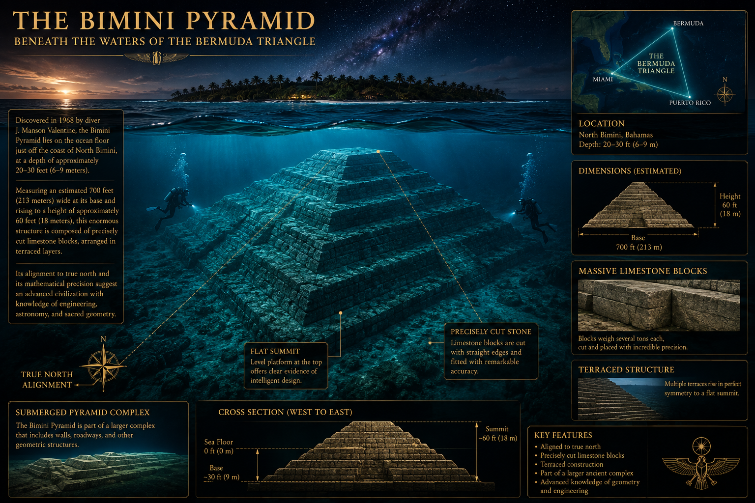 Artistic underwater pyramid concept in the Bimini and Bermuda Triangle region