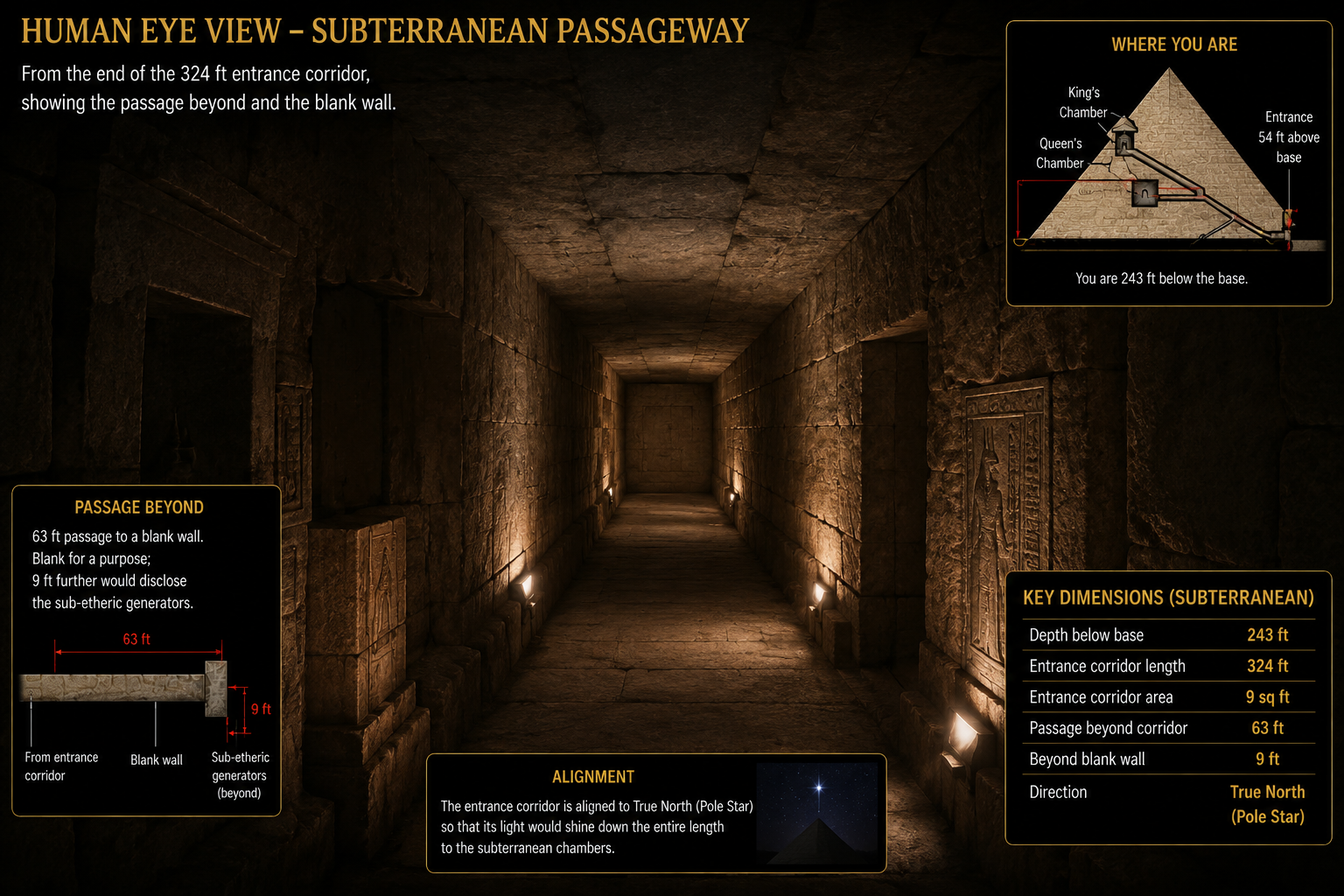 Concept illustration of a subterranean passage beneath the Great Pyramid